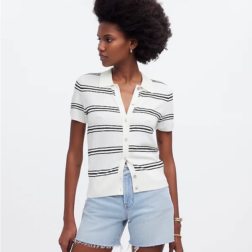 Madewell White and Black Striped Blouse